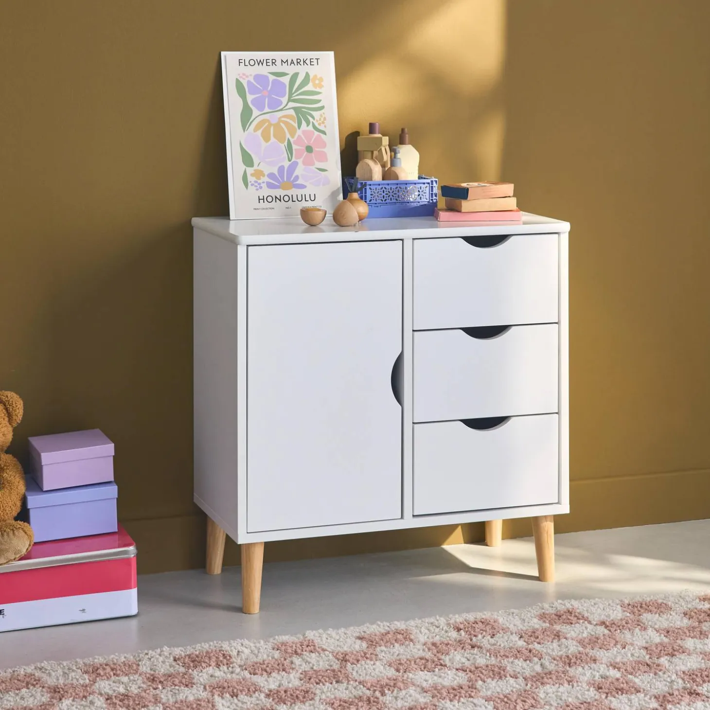 Cassettone per bambini, 1 anta e 3 cassetti