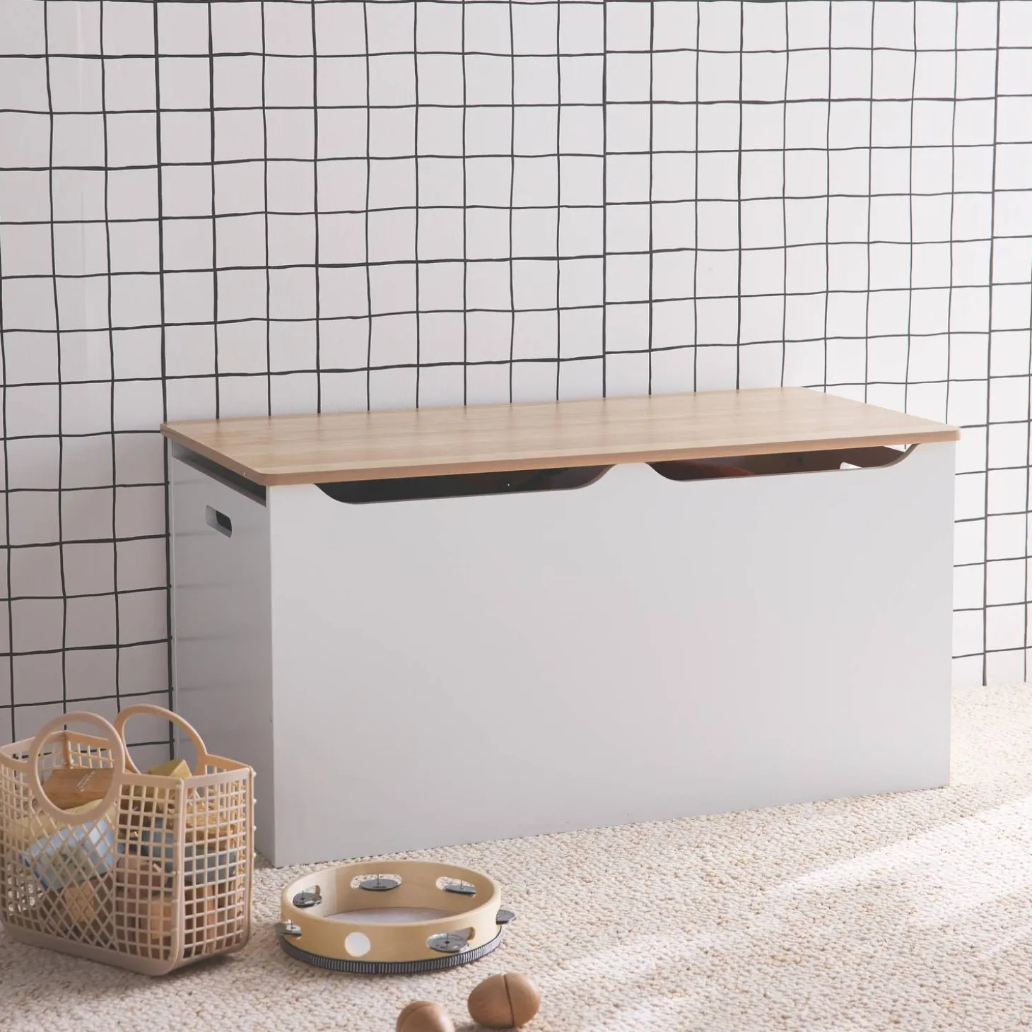 Cassettone per giochi effetto legno bianco