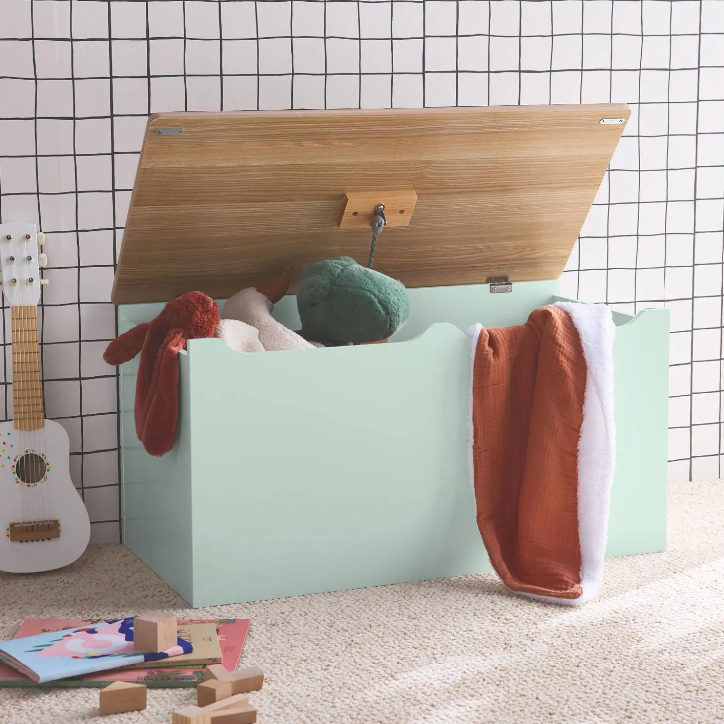 Cassettone per giochi effetto legno bianco