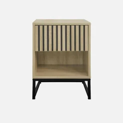 Comodino contemporaneo effetto legno scanalato con 1 cassetto