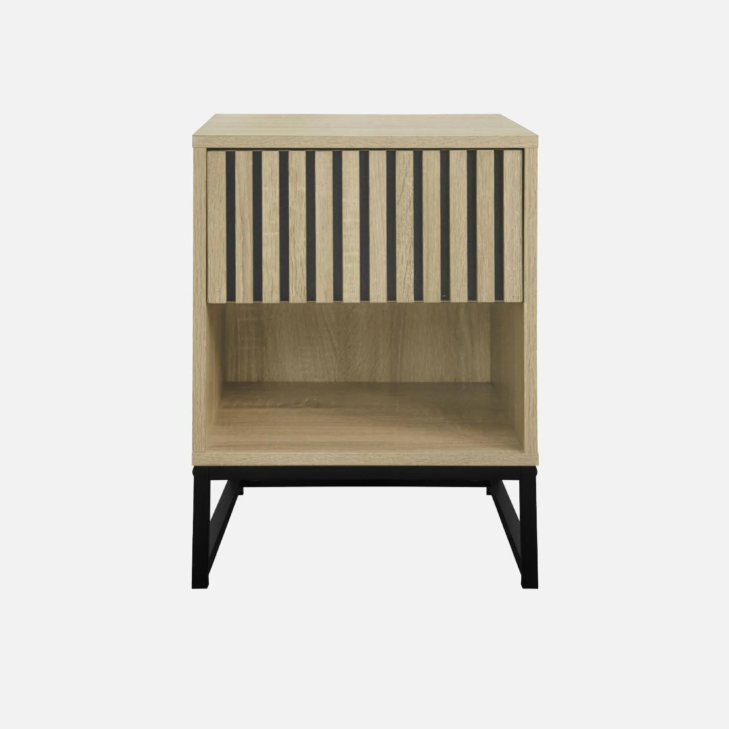 Comodino contemporaneo effetto legno scanalato con 1 cassetto