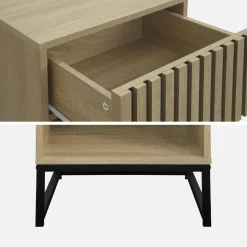 Comodino contemporaneo effetto legno scanalato con 1 cassetto