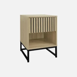 Comodino contemporaneo effetto legno scanalato con 1 cassetto