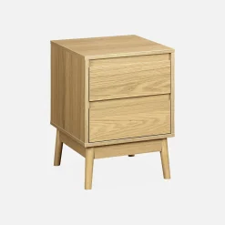 Comodino effetto legno con due cassetti