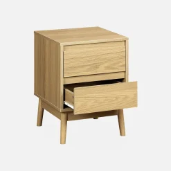 Comodino effetto legno con due cassetti