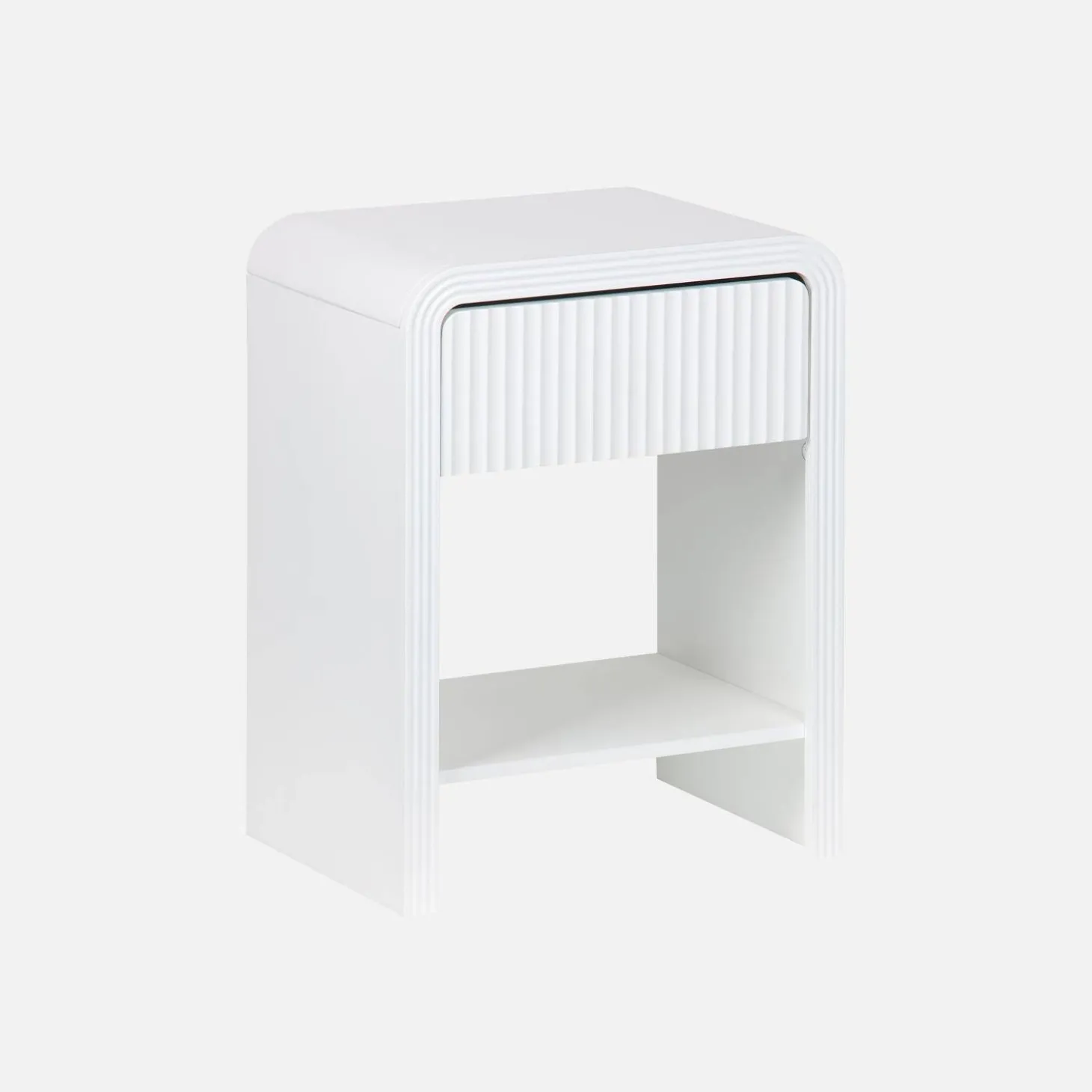 Comodino effetto legno scanalato 1 cassetto, 1 ripiano