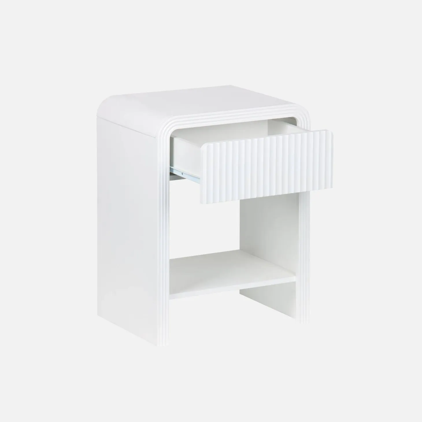 Comodino effetto legno scanalato 1 cassetto, 1 ripiano