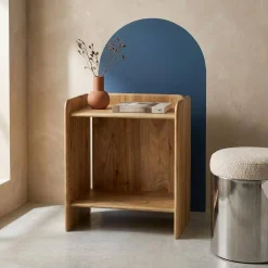 Comodino esotico in legno di acacia a 2 livelli