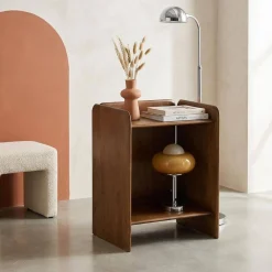 Comodino esotico in legno di acacia a 2 livelli