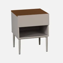 Comodino in metallo e decorazione in legno, 1 anta 1 cassetto