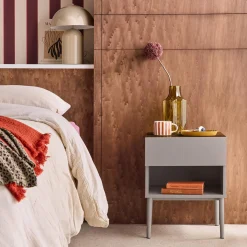 Comodino in metallo e decorazione in legno, 1 anta 1 cassetto