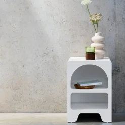 Comodino organico effetto legno bianco, 2 nicchie Mobileoggetti