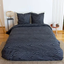 Completo letto in cotone reversibile stampa zebrata 2 posti nero
