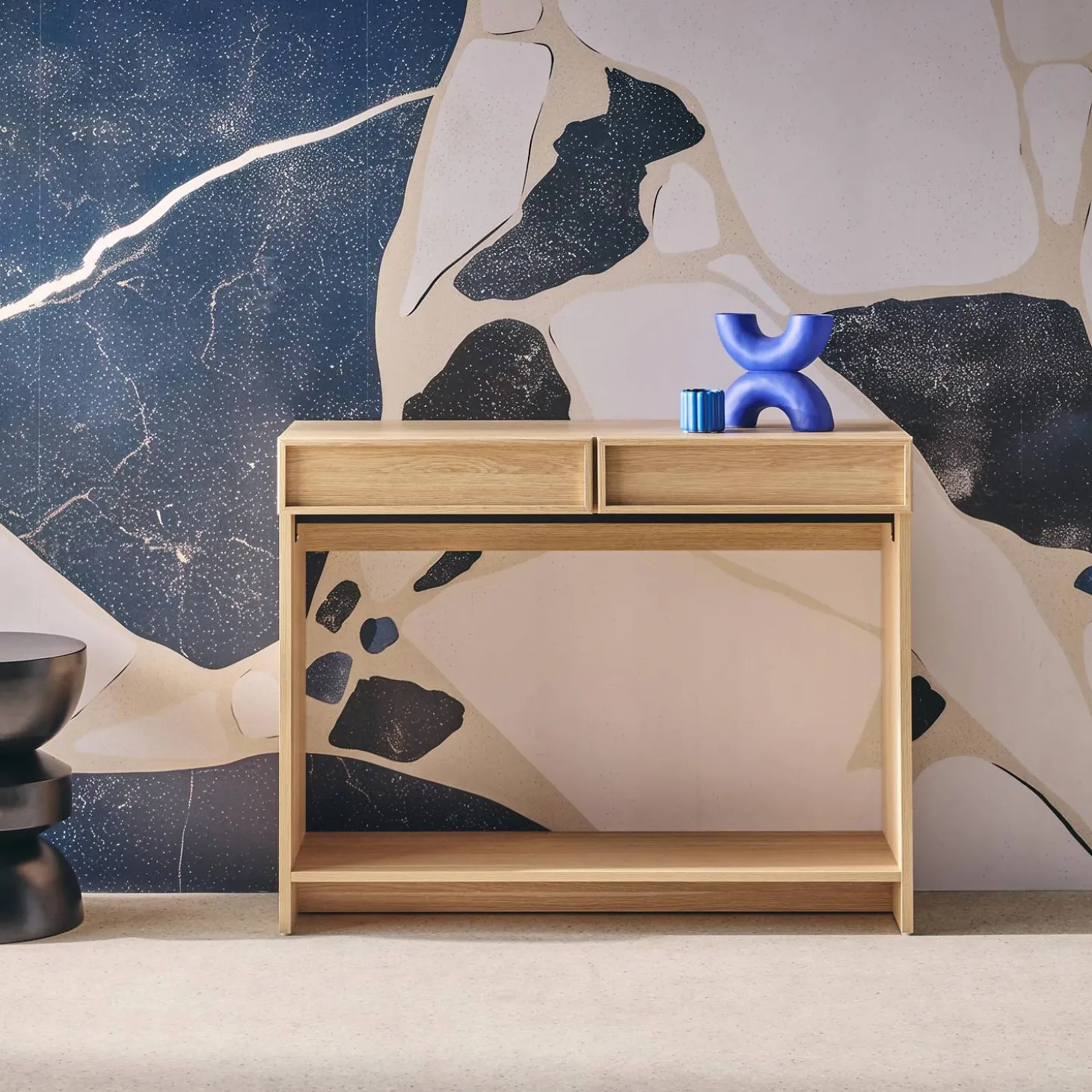Console effet legno 2 cassetti e ripiano, 100cm