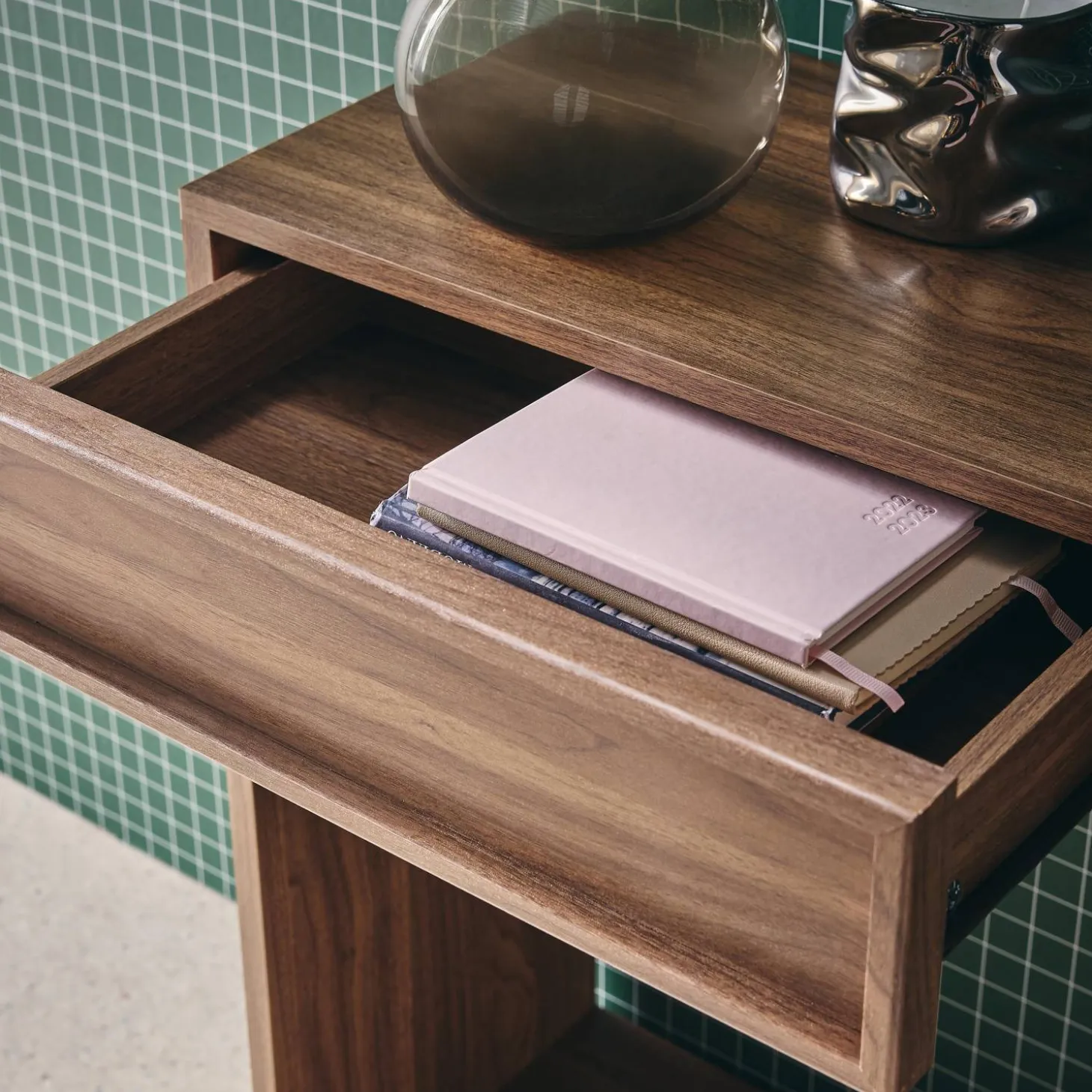 Console effet legno 2 cassetti e ripiano, 100cm