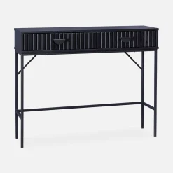 Consolle con effetto legno scanalato nero a 2 cassetti, 100cm