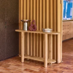 Consolle ovale in legno di acacia a 2 livelli