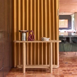 Consolle ovale in legno di acacia a 2 livelli