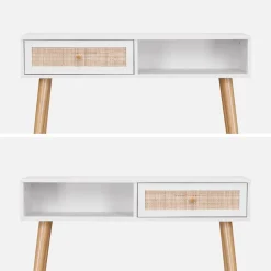 Consolle scandinava con effetto legno e canna, 100cm