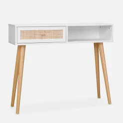 Consolle scandinava con effetto legno e canna, 100cm
