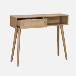 Consolle scandinava in canna e legno, 100cm