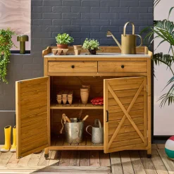 Contenitore, tavolo da vaso in legno di abete, 2 ante, 2 cassetti