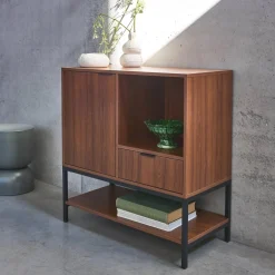 Credenza a 1 anta in legno di noce, 80cm
