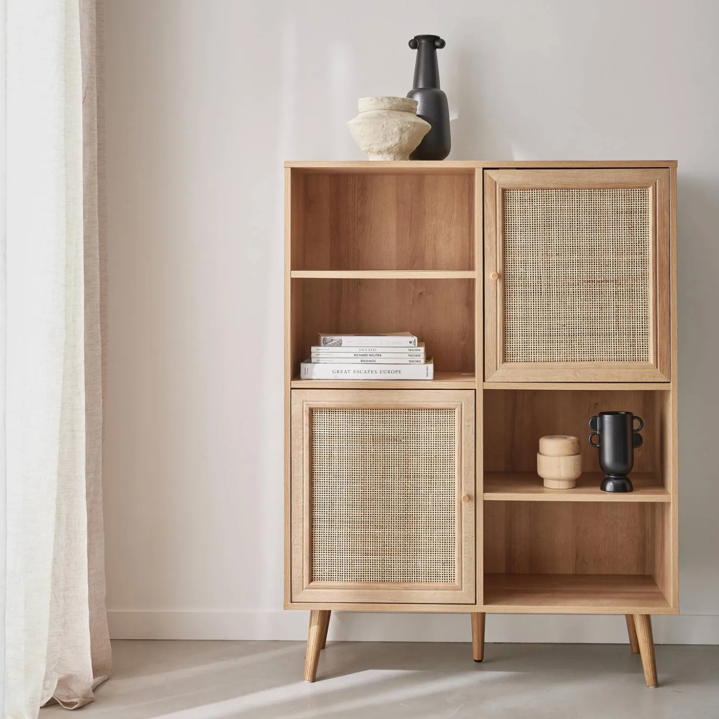 Credenza a 2 ante in canna e legno, 90cm