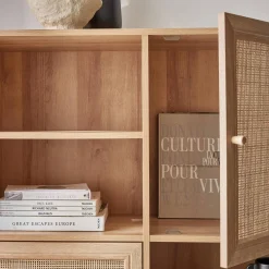 Credenza a 2 ante in canna e legno, 90cm