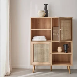 Credenza a 2 ante in canna e legno, 90cm