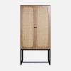 Credenza a 2 ante in canna e legno, 165cm