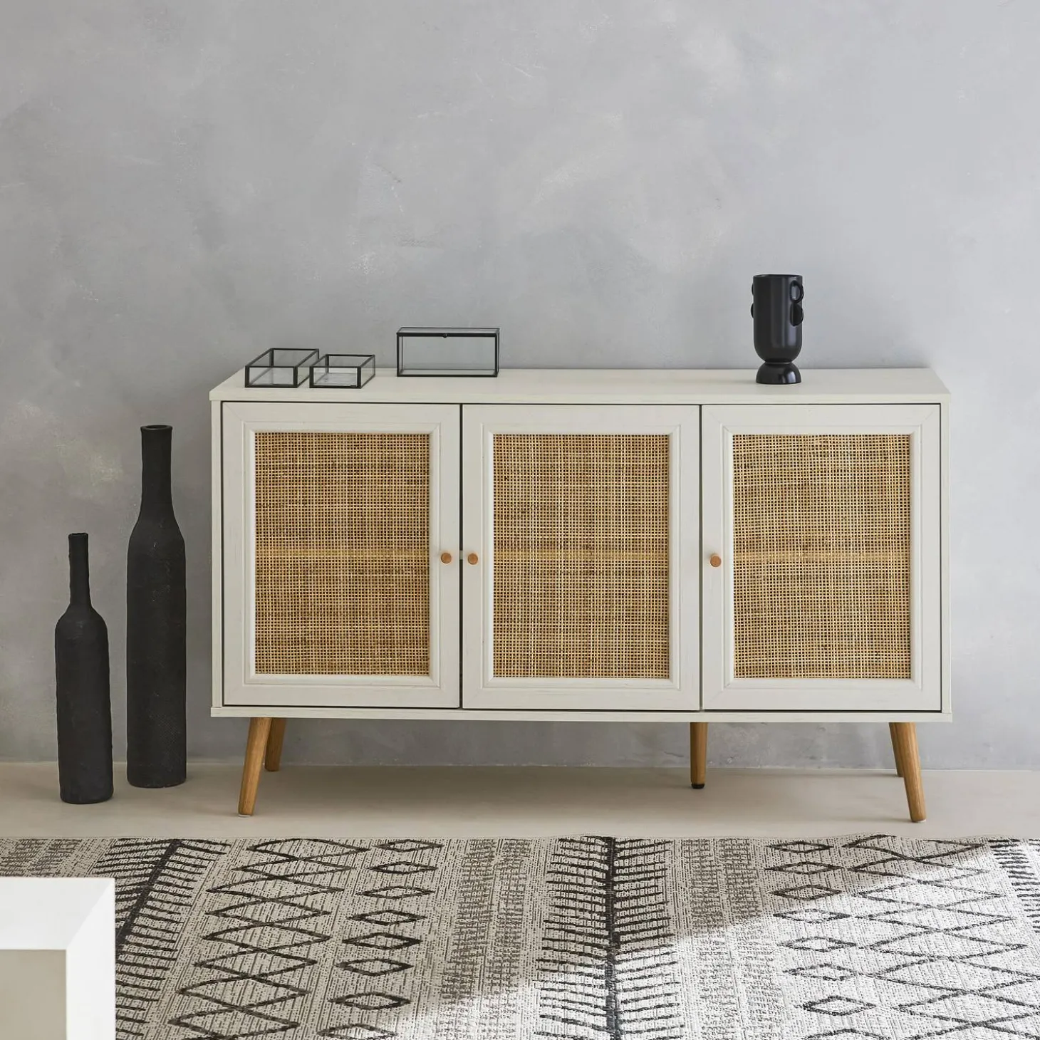 Credenza 3 ante in cannage, 120 cm