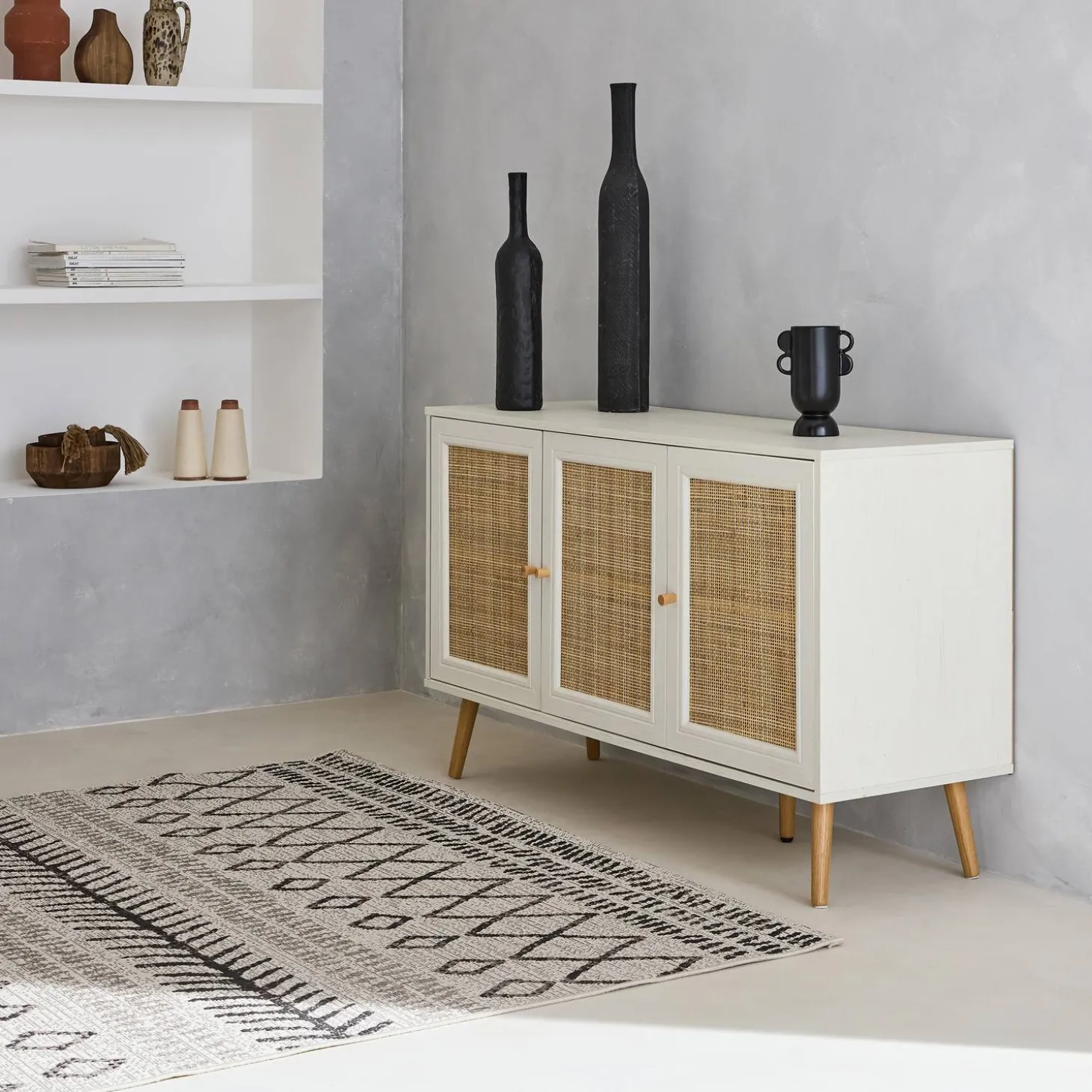 Credenza 3 ante in cannage, 120 cm