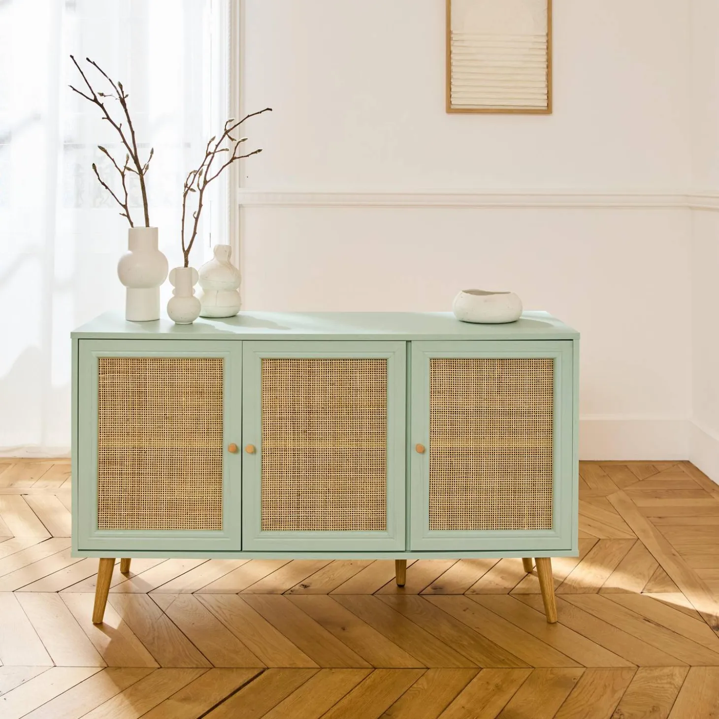 Credenza 3 ante in cannage, 120 cm