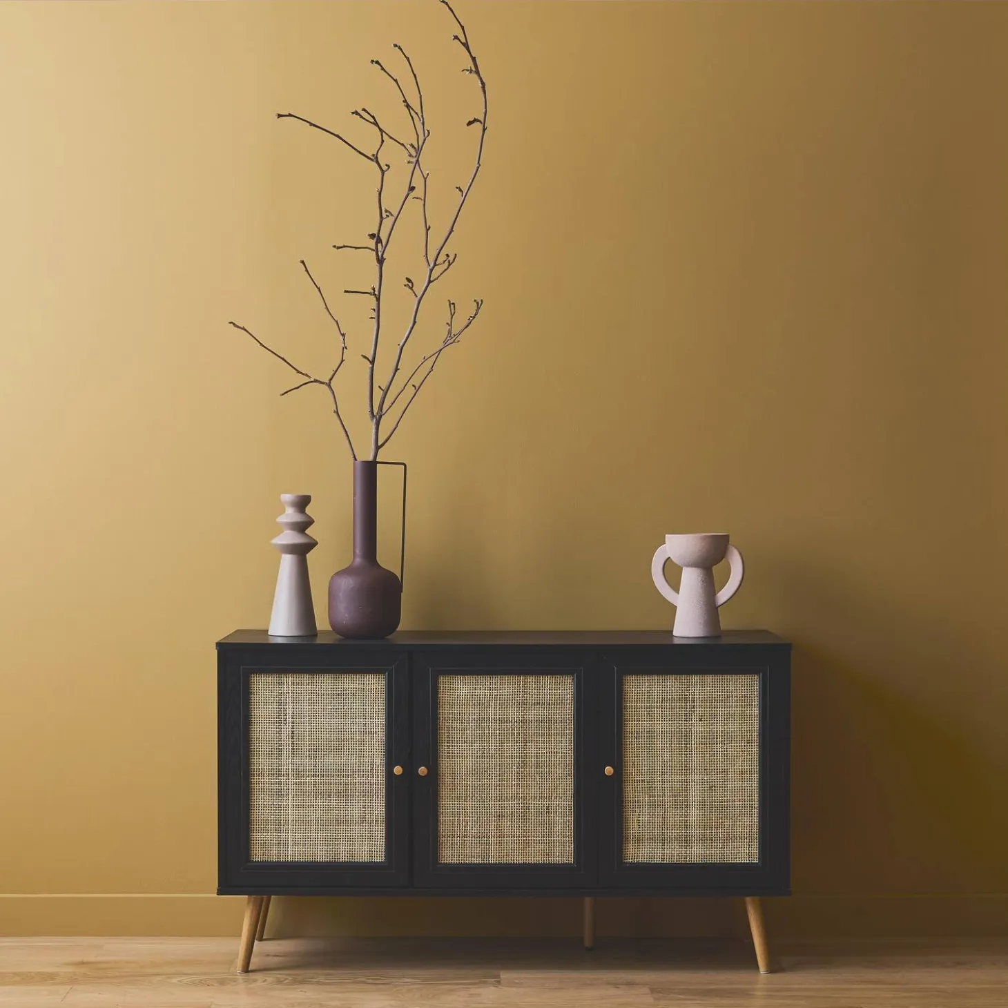 Credenza 3 ante in cannage, 120 cm