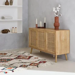 Credenza 3 ante in cannage, 120 cm