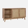 Credenza con 2 ante scorrevoli e ripiani effetto legno e canna, 150cm