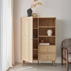 Credenza con decoro in canna e legno, 101.5cm