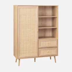 Credenza con decoro in canna e legno, 101.5cm