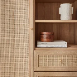 Credenza con decoro in canna e legno, 101.5cm