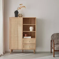 Credenza con decoro in canna e legno, 101.5cm
