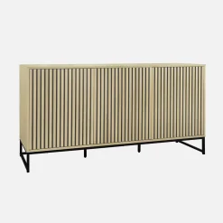 Credenza contemporanea scanalata effetto legno a 3 ante, 160cm