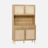 Credenza decorazione in legno e cannage 4 ante e 3 cassetti, 110cm