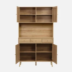 Credenza decorazione in legno e cannage 4 ante e 3 cassetti, 110cm