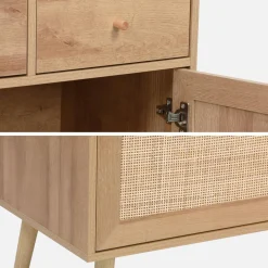 Credenza decorazione in legno e cannage 4 ante e 3 cassetti, 110cm