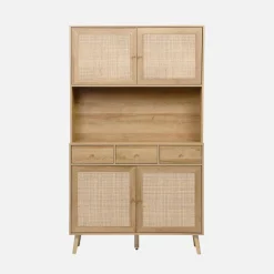 Credenza decorazione in legno e cannage 4 ante e 3 cassetti, 110cm