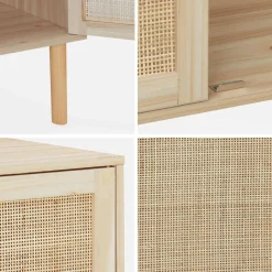 Credenza effetto canna e legno a 2 ante, 80cm