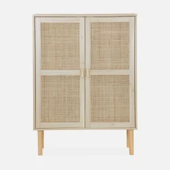 Credenza effetto canna e legno a 2 ante, 80cm
