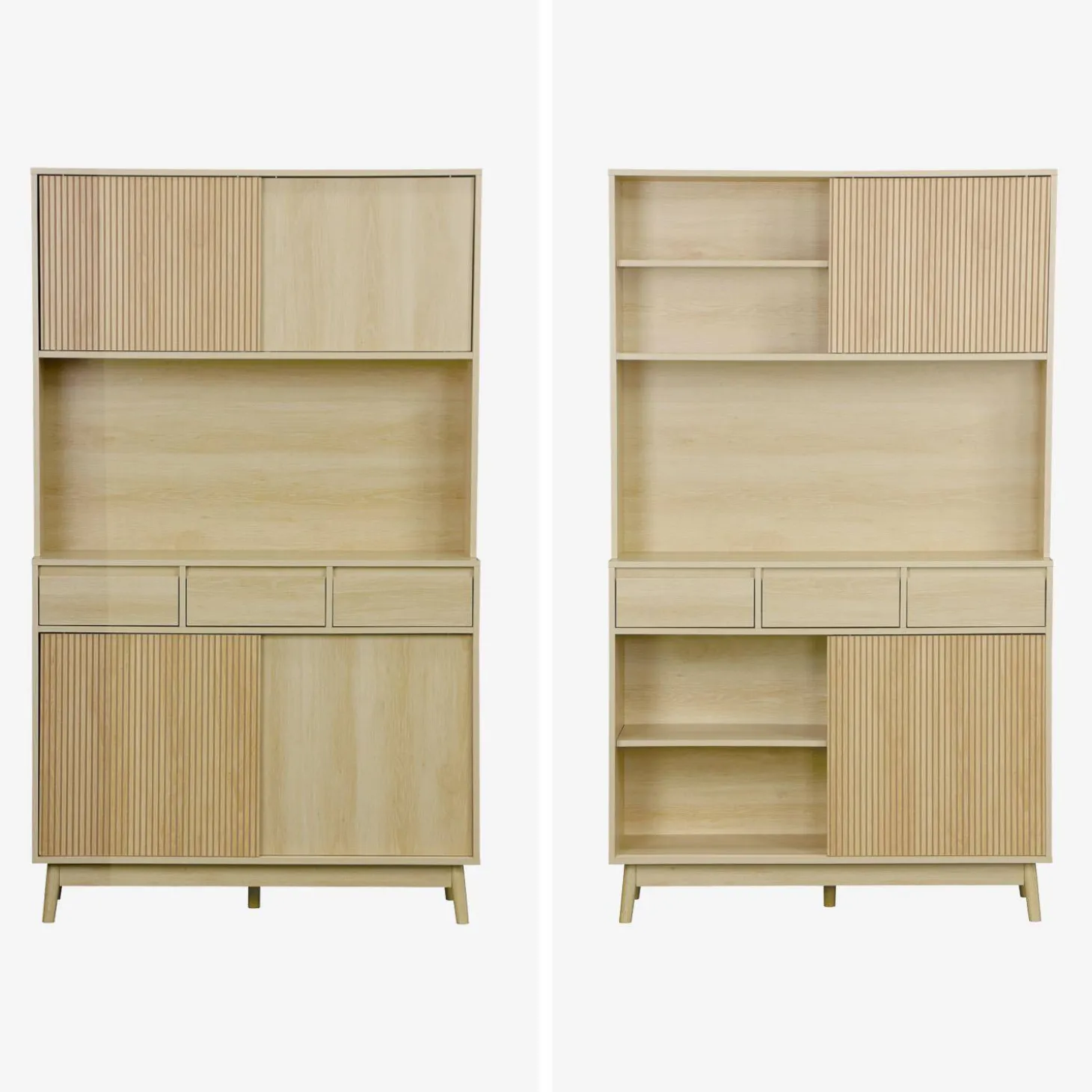 Credenza effetto legno a 4 ante e 3 cassetti, 110cm