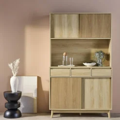 Credenza effetto legno a 4 ante e 3 cassetti, 110cm